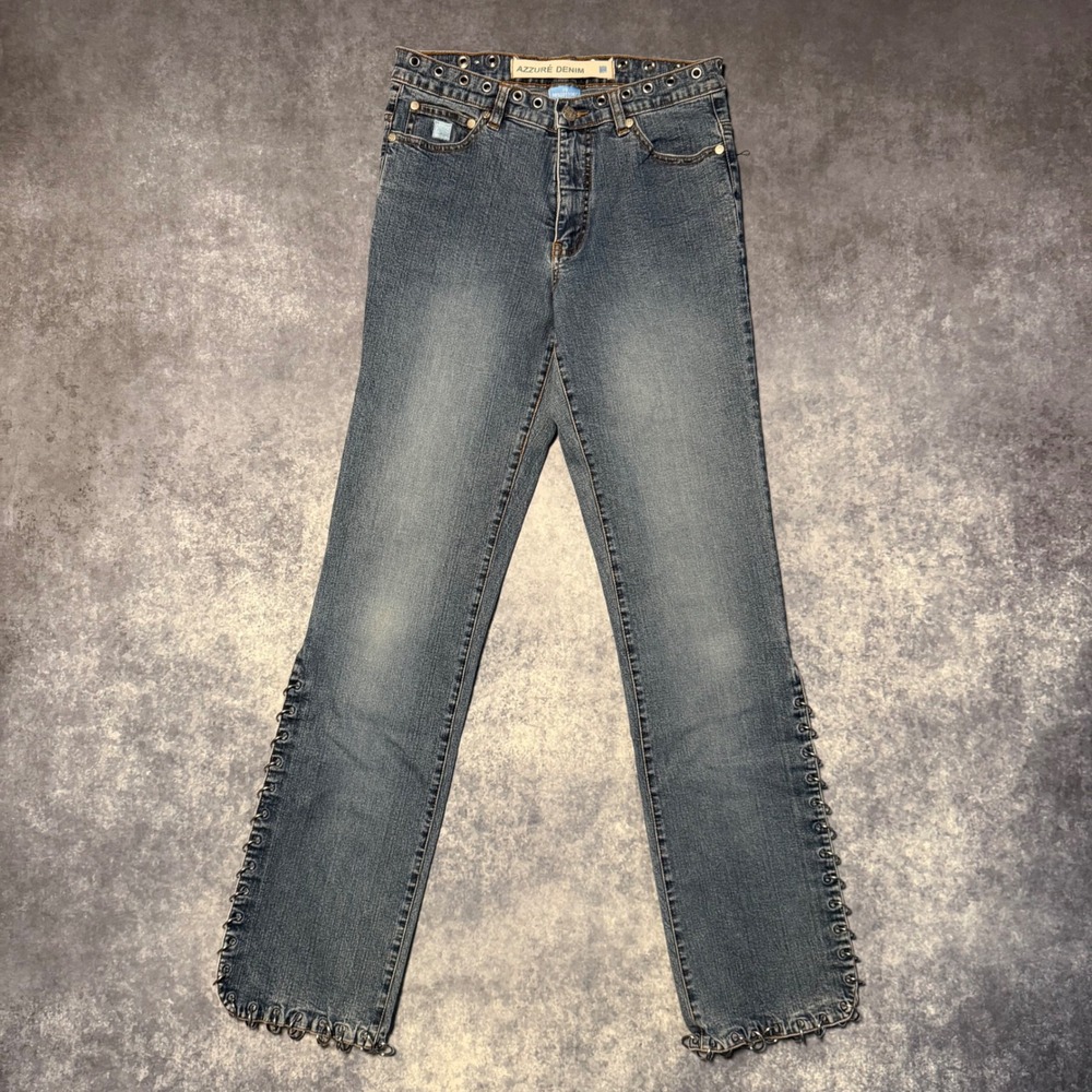 Azzure Y2K Metal Grommet Ring Jeans Womens 28 Straight Leg Cyber Fairy Grunge